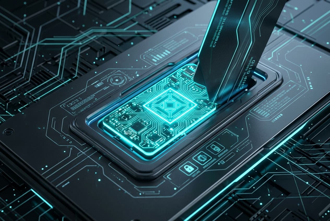 Cybernetic credit card chip representing fast financial matching
